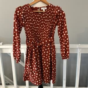Speechless Kids Smocked Long Sleeve Ruffle Orange Cream Polka Dot Dress Size 10